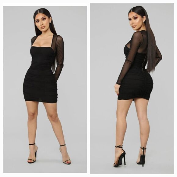NEW Fashion Nova Oh So Fresh Ruched Mesh Mini Dress in Black Size XS - Picture 1 of 11